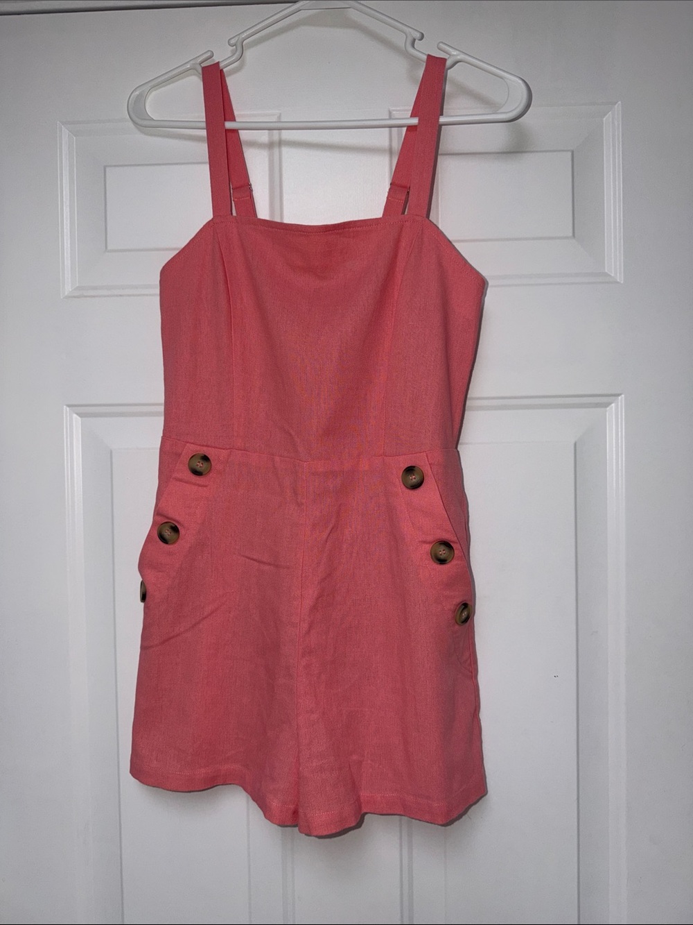 Pink Lily Coral Pink Button-Accent Romper